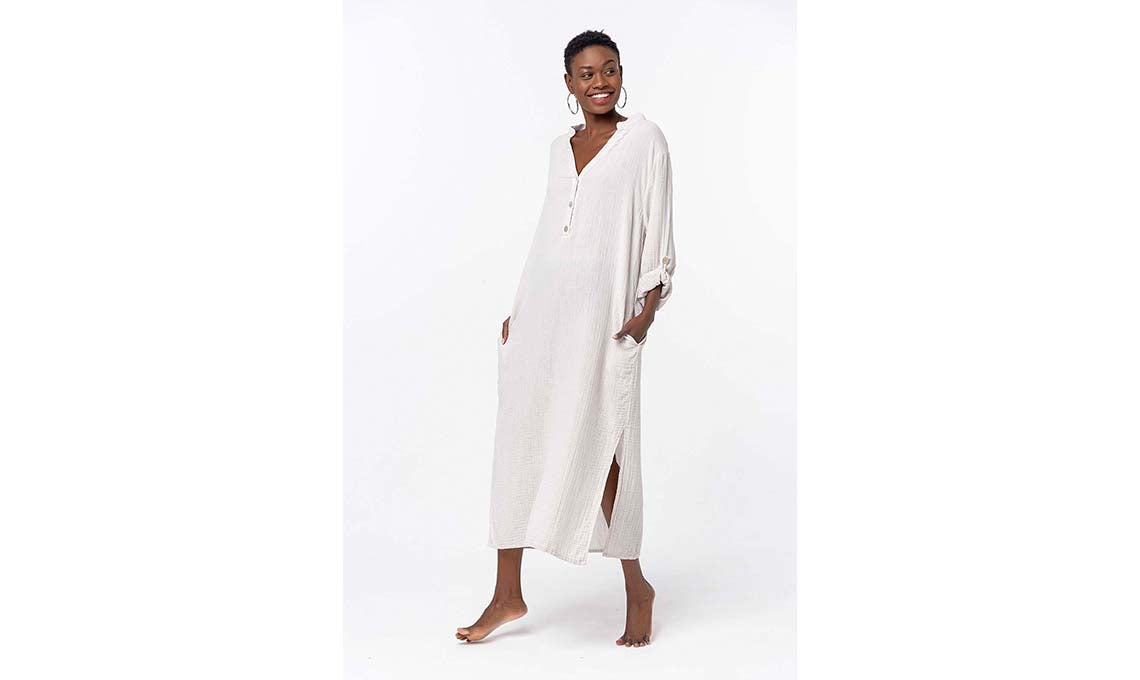 Ladies Neru Colllar Long Tunic / Mandarin Tunic / Summer Kaftan / Pool Cover Up / Beach Cover Up White