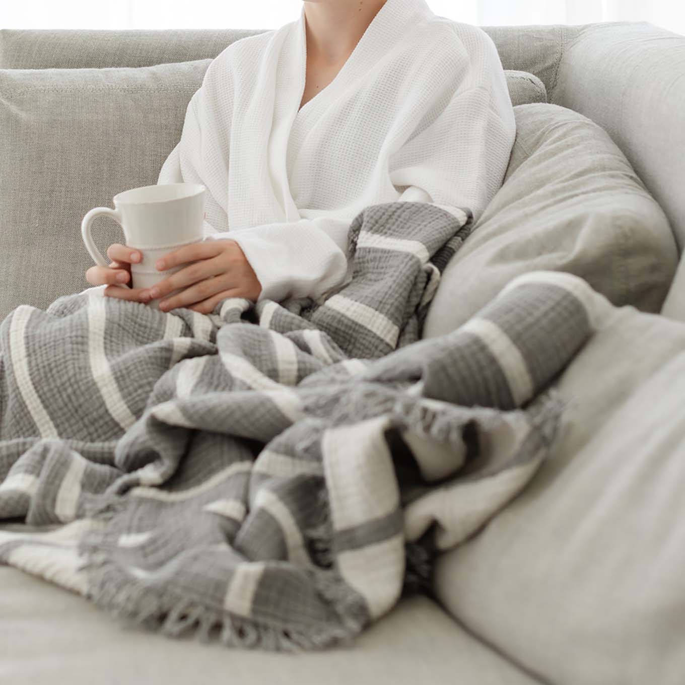 Grey striped deals throw blanket