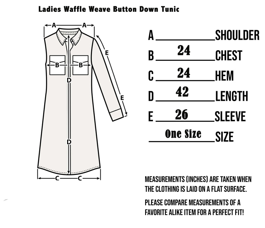 LADIES WAFFLE WEAVE BUTTON DOWN TUNIC