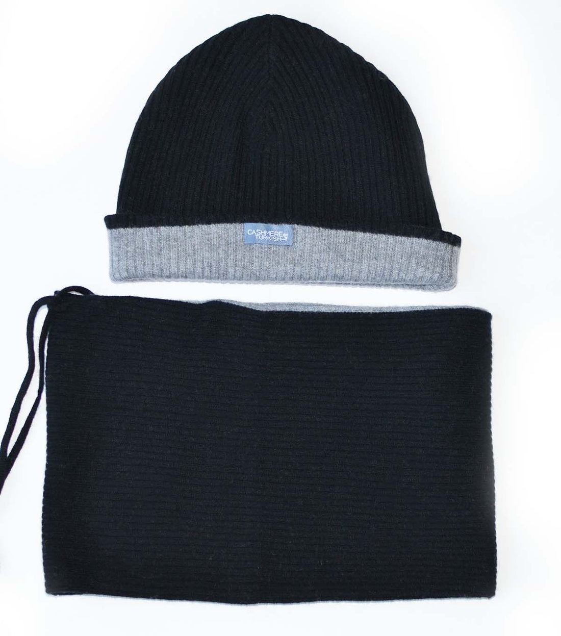 Ribbed Cashmere Beanie and Neck Gator Set