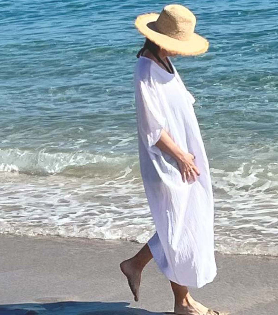 LADIES NATURAL LONG TUNIC  FRONT TIED