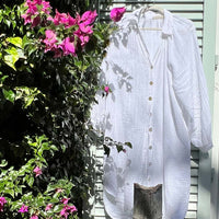 LADIES WAFFLE WEAVE BUTTON DOWN TUNIC